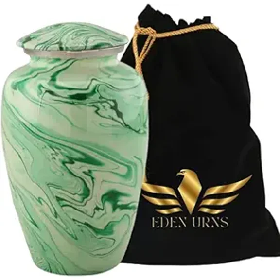 EDEN URNS - Handmade Marble Finishing URNS | Cremation Urns | URNS for Ashes | Beautiful URN for Ashes for Adults | Unique URNS (Green)