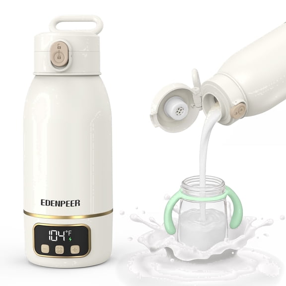 EDENPEER Portable Bottle Warmer for Travel ,Large 17.6oz Precise Temp Control for Breastmilk & Formula, Long Battery Life, USB Rechargeable Fast Heating Leak-Proof