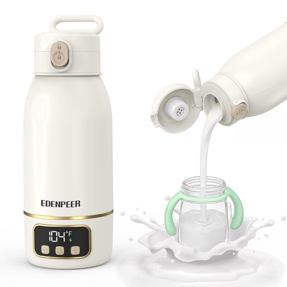EDENPEER Portable Travel Bottle Warmer 17.6 OZ, Precise Temp Control for Breastmilk & Formula, Long Battery Life, USB Rechargeable Fast Heating Leak-Proof