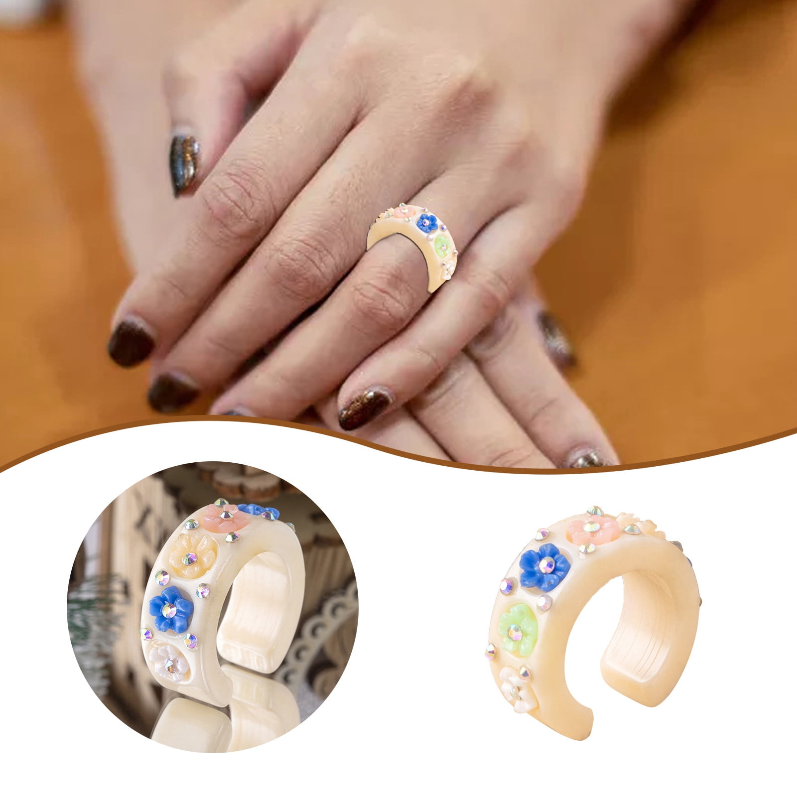 EDFBUYKRS Christmas Engagement Rings for Women Rose Gold Set Resin