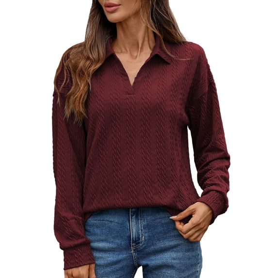 EDFBUYKRS Color Block T Shirts for Women V Neck Long Sleeve Womens Shirts Loose Fall Tops with Pocket Xl