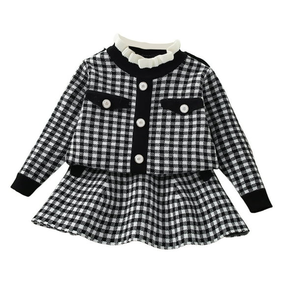 EDFBUYKRS Cute Outfits for Teens Toddler Baby Girl Fall Winter Skirt Set Turtleneck Ribbed Long Sleeve T Shirt Top and Plaid Skirts Dress Girls Western Outfit