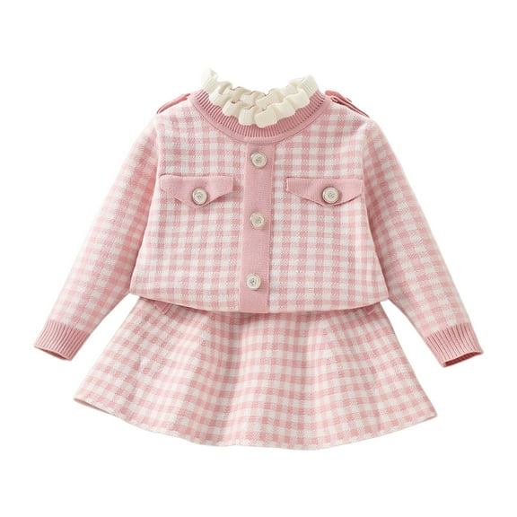 EDFBUYKRS Cute Outfits for Teens Toddler Baby Girl Fall Winter Skirt Set Turtleneck Ribbed Long Sleeve T Shirt Top and Plaid Skirts Dress Girls Western Outfit