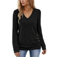 thumbnail image 1 of EDFBUYKRS Fall Button Down Shirts for Women Solid Color Long Sleeve Blouses Fall Work Casual Tops with Pocket L, 1 of 5