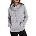thumbnail image 1 of EDFBUYKRS Female Long Sleeve Hoodie 2026 Fall Women's Cowl Neck Pullover Hoodie Long Sleeve Solid Color Drawstring Sweatshirt Top with Convenient Pocket S, 1 of 6