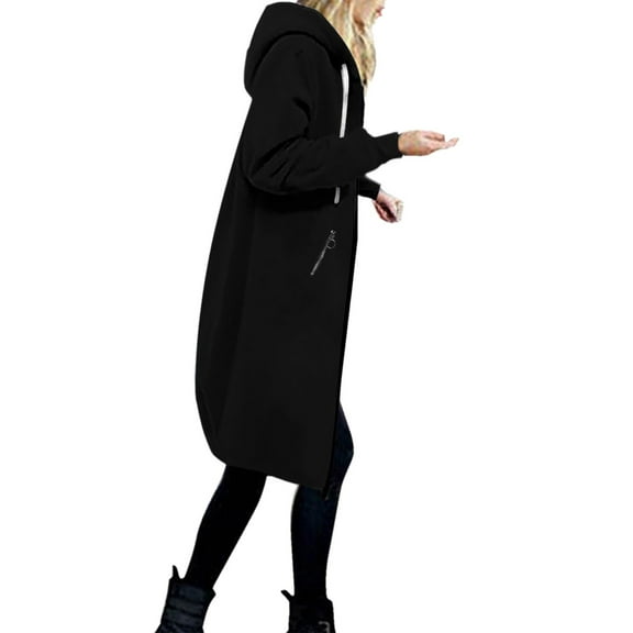 EDFBUYKRS Female Long Sleeve Hoodie 2026 Women's Fashion Sweat Jacket Solid Color Hooded Zipper Pocket Sweater Coat for Everyday Casual Wear and Comfort S