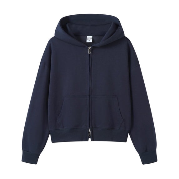 EDFBUYKRS Female Long Sleeve Hoodie Short Korean Style Hooded Zipper Cardigan Jacket Casual Women's Sweatshirt Lightweight Outerwear for Everyday Wear Xl