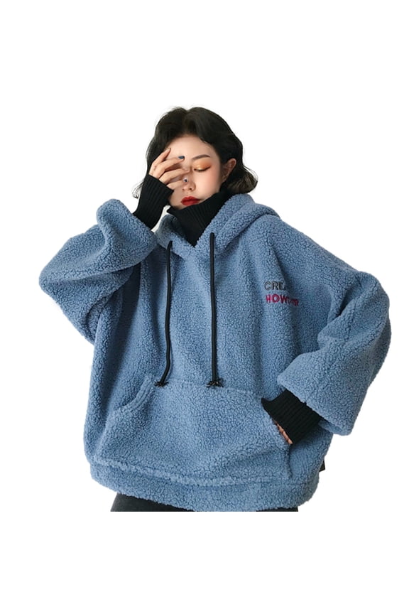 Female Long Sleeve Hoodie Winter Fall Casual Outwear Fuzzy Warm Hooded Two Piece Sweatshirt Set for Women Solid Hooded Coat with Pockets M