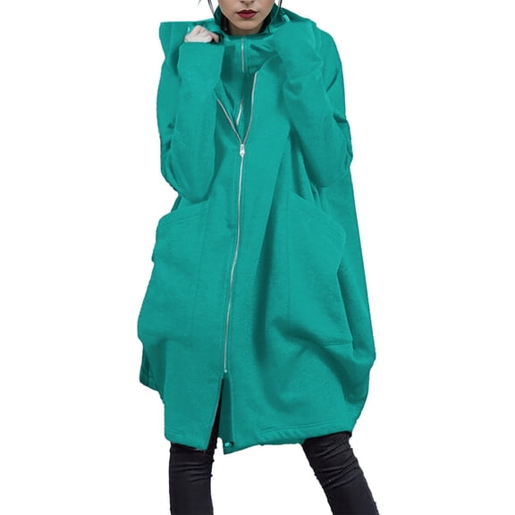 EDFBUYKRS Female Long Sleeve Hoodie Women Casual Full Zip Hoodie Jacket Long Sleeve Loose Fit Outerwear Coat with Front Pocket for Everyday Comfort S