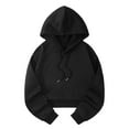 thumbnail image 1 of EDFBUYKRS Female Long Sleeve Hoodie Women Casual Solid Hooded Sweatshirt Loose Fit Crop Top with Long Sleeves and Strap Split Design S, 1 of 4