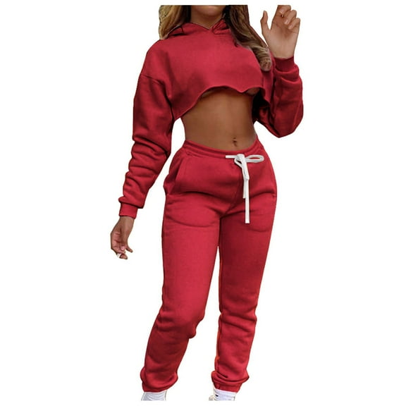 EDFBUYKRS Female Long Sleeve Hoodie Women's Fashion Hoodie and Sweatsuit Set for Yoga Sports Casual Wear Comfortable Solid Color Tracksuit Athletic Outfit with Hooded Sweatshirt S
