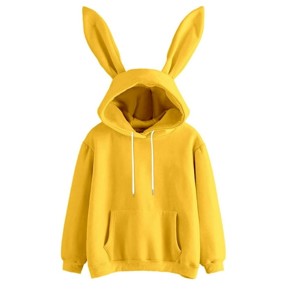 EDFBUYKRS Female Long Sleeve Hoodie Women's Fashion Long Sleeve Hooded Sweatshirt Featuring Unique Ear Details for Casual Wear Comfortable Soft Fabric Blend M