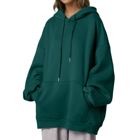 EDFBUYKRS Female Long Sleeve Hoodie Women's Korean Style Thickened Pullover Hoodie Everyday Wear Comfortable Sweatshirt with Pockets Casual Long Sleeve Top Xl