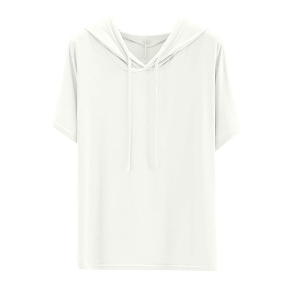 EDFBUYKRS Female Long Sleeve Hoodie Women's Lightweight Pullover Hoodie Short Sleeve Casual Athletic Top for Running Sports Comfortable Loose Fit with Drawstring Hood L