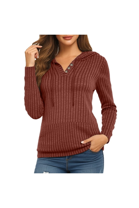 Female Long Sleeve Hoodie Women's Loose Fit Lined Button Front Hoodie Long Sleeve Casual Warm Pullover Soft Comfortable Everyday Wear for Fall Winter Spring Season Outdoor Activities M