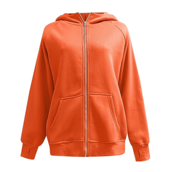 EDFBUYKRS Female Long Sleeve Hoodie Womens Fashion Zipper Front Hooded Jacket Sweatshirt Outerwear with Pockets for Autumn Winter Seasonal Comfort Wear Xl