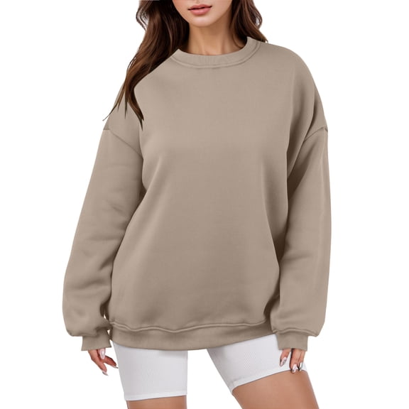 EDFBUYKRS Female Long Sleeve Sweatshirt Crew Neck Swetshirts Women Long Sleeve Loose Fit Oversized Sweatshirts Basic Solid Casual Fall Sweatshirts Under 15 - Women Sweatshirts and Hoodies Size S