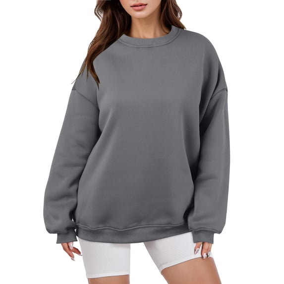 EDFBUYKRS Female Long Sleeve Sweatshirt Crew Neck Swetshirts Women Long Sleeve Loose Fit Oversized Sweatshirts Basic Solid Casual Fall Sweatshirts Under 15 - Women Sweatshirts and Hoodies Size Xl
