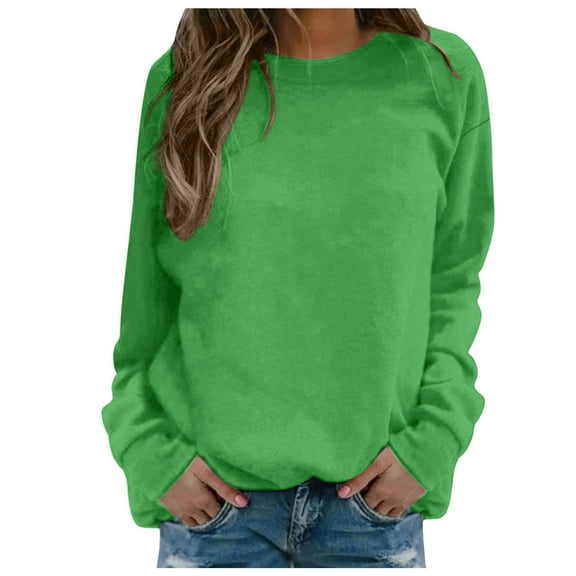 EDFBUYKRS Female Long Sleeve Sweatshirt Crewneck Sweatshirts for Women No Hood Fall Casual Long Sleeve Pullover Tops Loose Sweatshirt with Pocket Size L