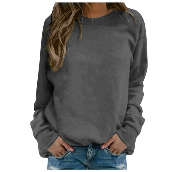EDFBUYKRS Female Long Sleeve Sweatshirt Crewneck Sweatshirts for Women No Hood Fall Casual Long Sleeve Pullover Tops Loose Sweatshirt with Pocket Size Xl