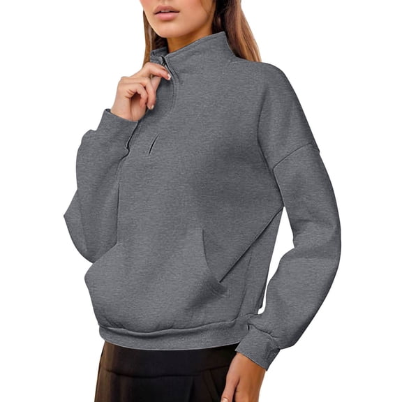 EDFBUYKRS Female Long Sleeve Sweatshirt Oversized Sweatshirts for Women Crewneck High Low Side Slit Comfy Pullover Long Sleeve Tops Size S