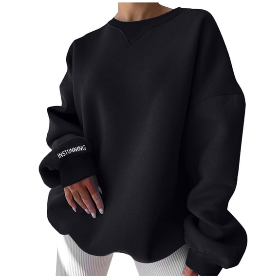 EDFBUYKRS Female Long Sleeve Sweatshirt Sweatshirts for Women Oversized Sweatshirt Fall Long Sleeve Tops Casual Crewneck Sweatshirts with Pockets Size M
