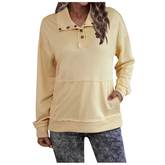 EDFBUYKRS Female Long Sleeve Sweatshirt Sweatshirts for Women Oversized Sweatshirts Casual Crewneck Long Sleeve Pullover Lightweight with Side Slit Size M