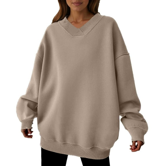 EDFBUYKRS Female Long Sleeve Sweatshirt Sweatshirts for Women Plus Size Lined Oversized Sweaters Long Sleeve Pullover Crewneck Warm Tunic Tops Size M