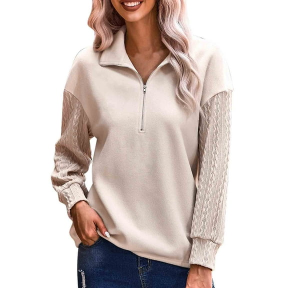 EDFBUYKRS Female Long Sleeve Sweatshirt Women's and Women's Plus Knit Quarter Zip Pullover Size M