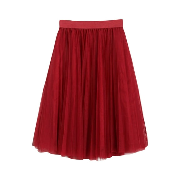 EDFBUYKRS Female Skirts Black Plus Size Skirt for Women Women's A Line Pleated Skirt Mid Long Tutu Skirt Ruffle Mesh H Chiffon High Waist Skirt