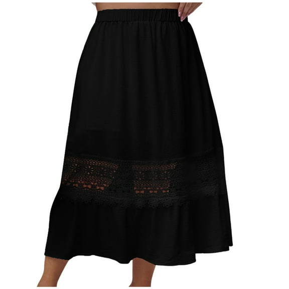 EDFBUYKRS Female Skirts Fall Maxi Skirt Girls' Elegant High Waisted Hollowed out Loose Midi Skirt
