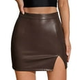 thumbnail image 1 of EDFBUYKRS Female Skirts Fall Skirt Sets for Women Women's Pure Colored Short Skirt Skirt Tight Leather Skirt Slit Miniskirt, 1 of 3