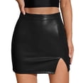 thumbnail image 1 of EDFBUYKRS Female Skirts Fall Skirt Sets for Women Women's Pure Colored Short Skirt Skirt Tight Leather Skirt Slit Miniskirt, 1 of 3