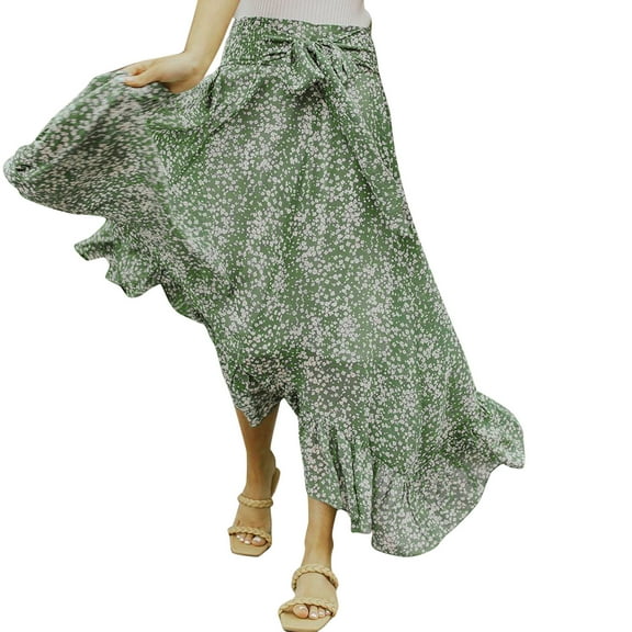 EDFBUYKRS Female Skirts Fall Skirts for Women 2026 Lace Ladies Long Skirt Small Floral Korean Style Large Swing Skirt High Waist Elastic Bandage Ruffle Skirt