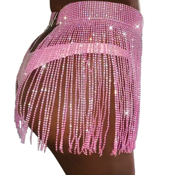 EDFBUYKRS Female Skirts Fall Skirts for Women 2026 Pleated Women's Glitter Straps Splicing Tassel Grid Half Skirt