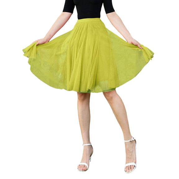 EDFBUYKRS Female Skirts Flowy Skirts for Women Boho High Knee Skirt Quality Pleated Length Skirt Dancing Womens Adult Skirt