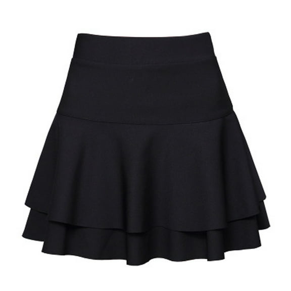EDFBUYKRS Female Skirts Flowy Skirts for Women Plus Size Ladys Elastic High Waist Pants Skirt Solid Casual Double-Layer Base Skirt