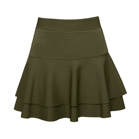 EDFBUYKRS Female Skirts Flowy Skirts for Women Plus Size Ladys Elastic High Waist Pants Skirt Solid Casual Double-Layer Base Skirt