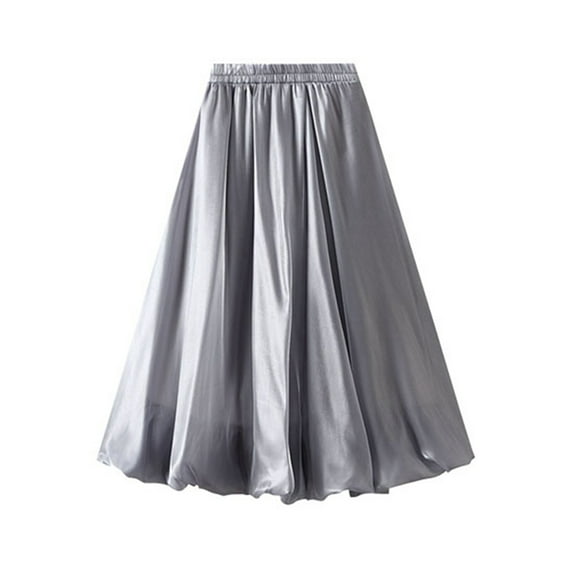 EDFBUYKRS Female Skirts Long Flowy Skirt Plus Size Women Women's Bright Silk Pearlescent Design Sense Umbrella Skirt