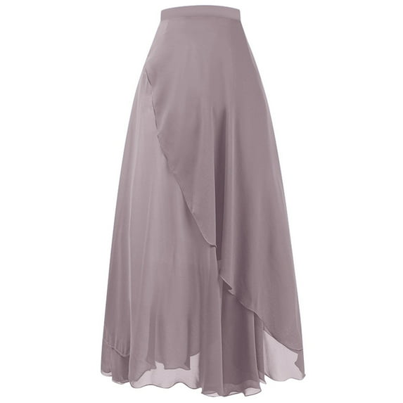 EDFBUYKRS Female Skirts Long Flowy Skirts for Women with Slit Fashion Tie Solid Color Half Chiffon Dress