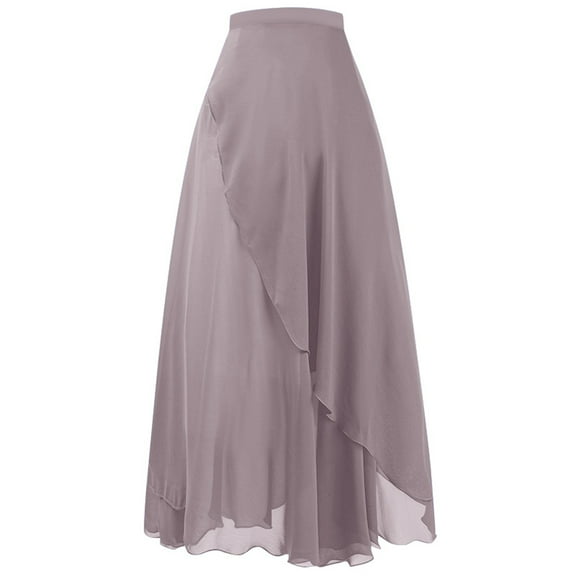 EDFBUYKRS Female Skirts Long Flowy Skirts for Women with Slit Fashion Tie Solid Color Half Chiffon Dress