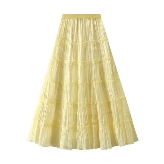 EDFBUYKRS Female Skirts Long Maxi Skirt Plus Size Women's Long Mesh Skirt Summer Casual Maxi Skirt with Sheer Detail Comfortable Flowy Skirt for Daily Wear Pair with Tops
