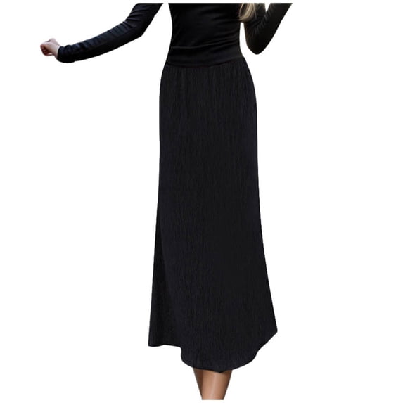 EDFBUYKRS Female Skirts Long Maxi Skirts for Women with Pockets Elegant Women's High Waist Midi Skirt French Pleated A Line Flared Fashion Skirt