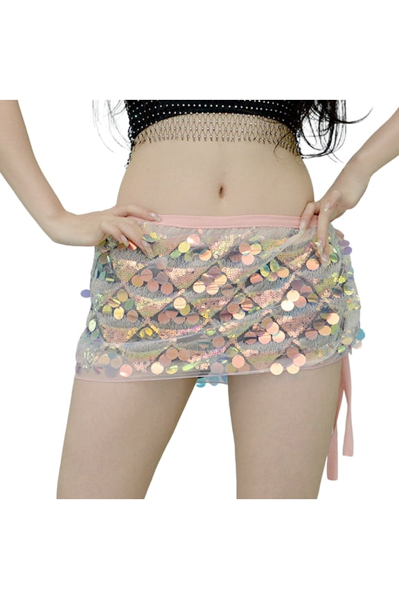 Female Skirts Long Maxi Skirts with Slit Women's Sequin Skirt Sparkly Lace up Waist Adjustable Mini Party Sequin Skirt