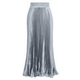 thumbnail image 1 of EDFBUYKRS Female Skirts Long Skirts for Women High Waist Women's Elastic Waist Satin Metallic Pleated Long Swing Skirt, 1 of 5
