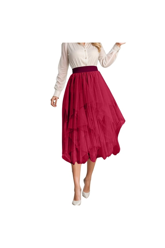 Female Skirts Maxi Skirt Petite Length Fall Women's Irregular Mesh Half Skirt Women's Medium Length Skirt High Waisted Versatile Skirt