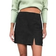 thumbnail image 1 of EDFBUYKRS Female Skirts Mini Skirt with Shorts Concert Women's Short Skirt Solid High Waist Corduroy Skirt Split A Line Skirt, 1 of 5