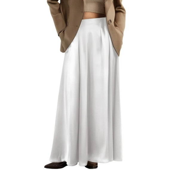 EDFBUYKRS Female Skirts Plus Size Skirts for Women Midi Length Women's A Line Satin Dress for Commuting Spring Summer Casual Wear with Elegant Comfortable Machine Wash