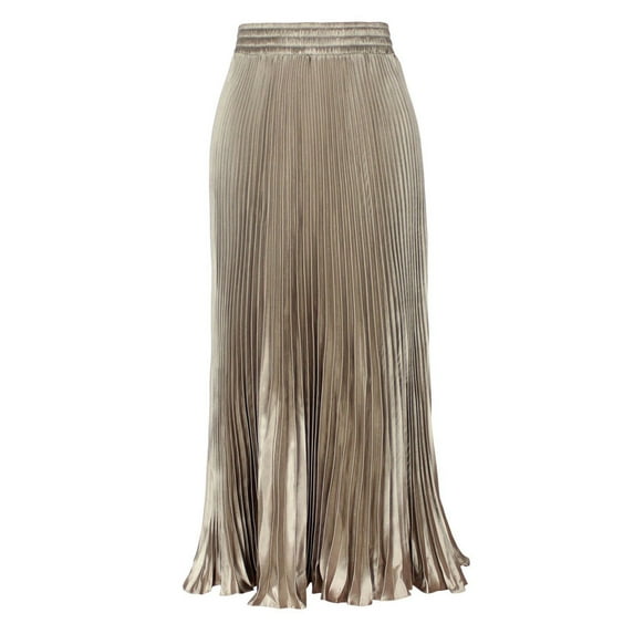 EDFBUYKRS Female Skirts Plus Size Tutu Skirts Black Women's Elastic Waist Satin Metallic Pleated Long Swing Skirt
