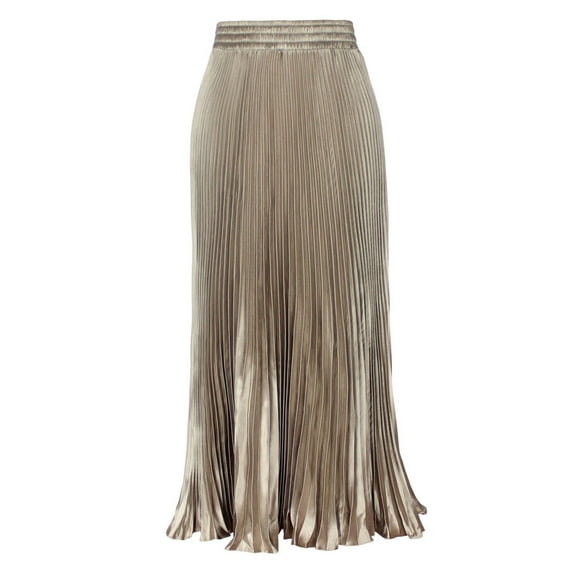 EDFBUYKRS Female Skirts Plus Size Tutu Skirts Black Women's Elastic Waist Satin Metallic Pleated Long Swing Skirt